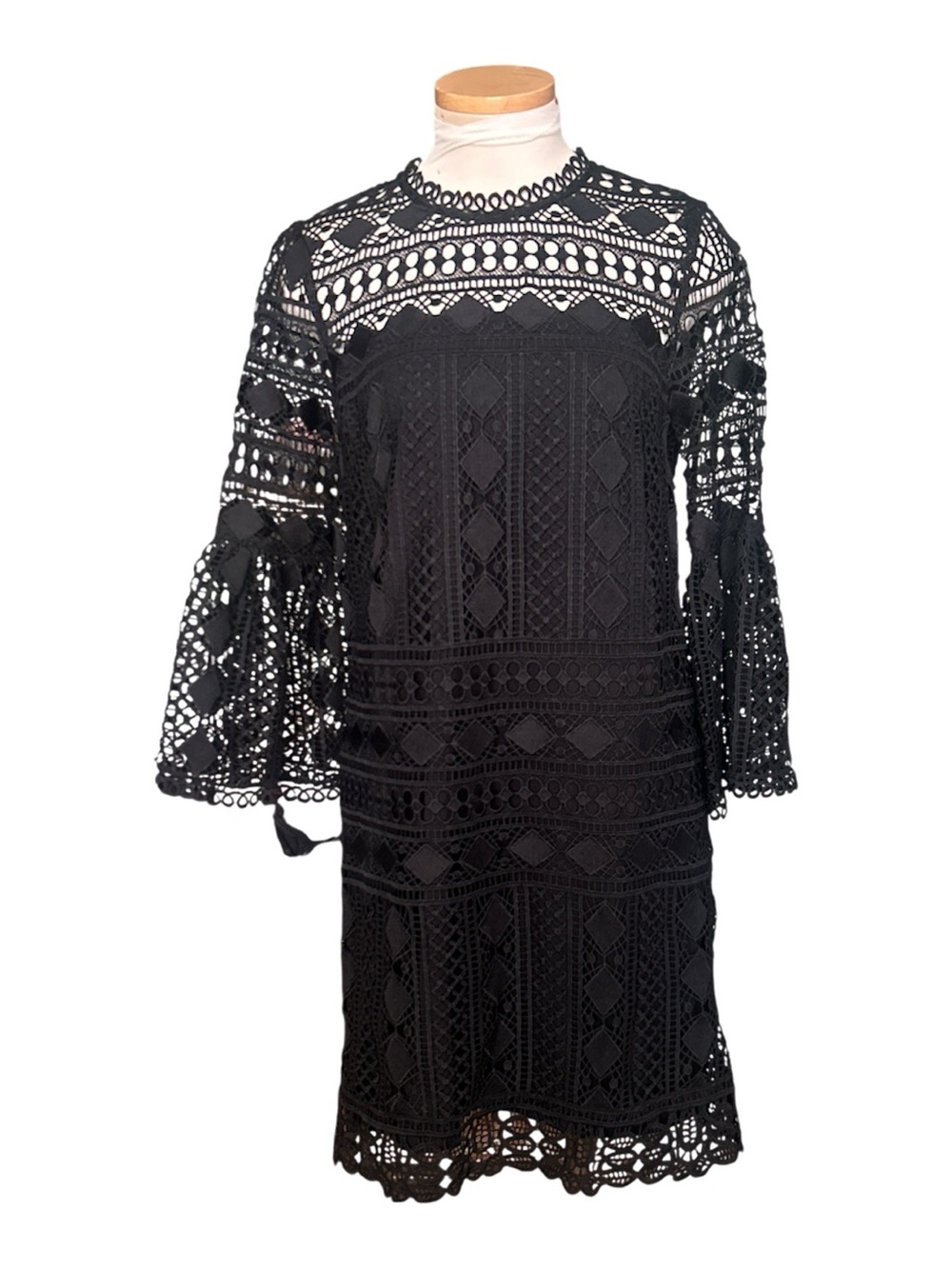 Alex Marie Black Crochet Scalloped Hemline Lined Dress Size 2